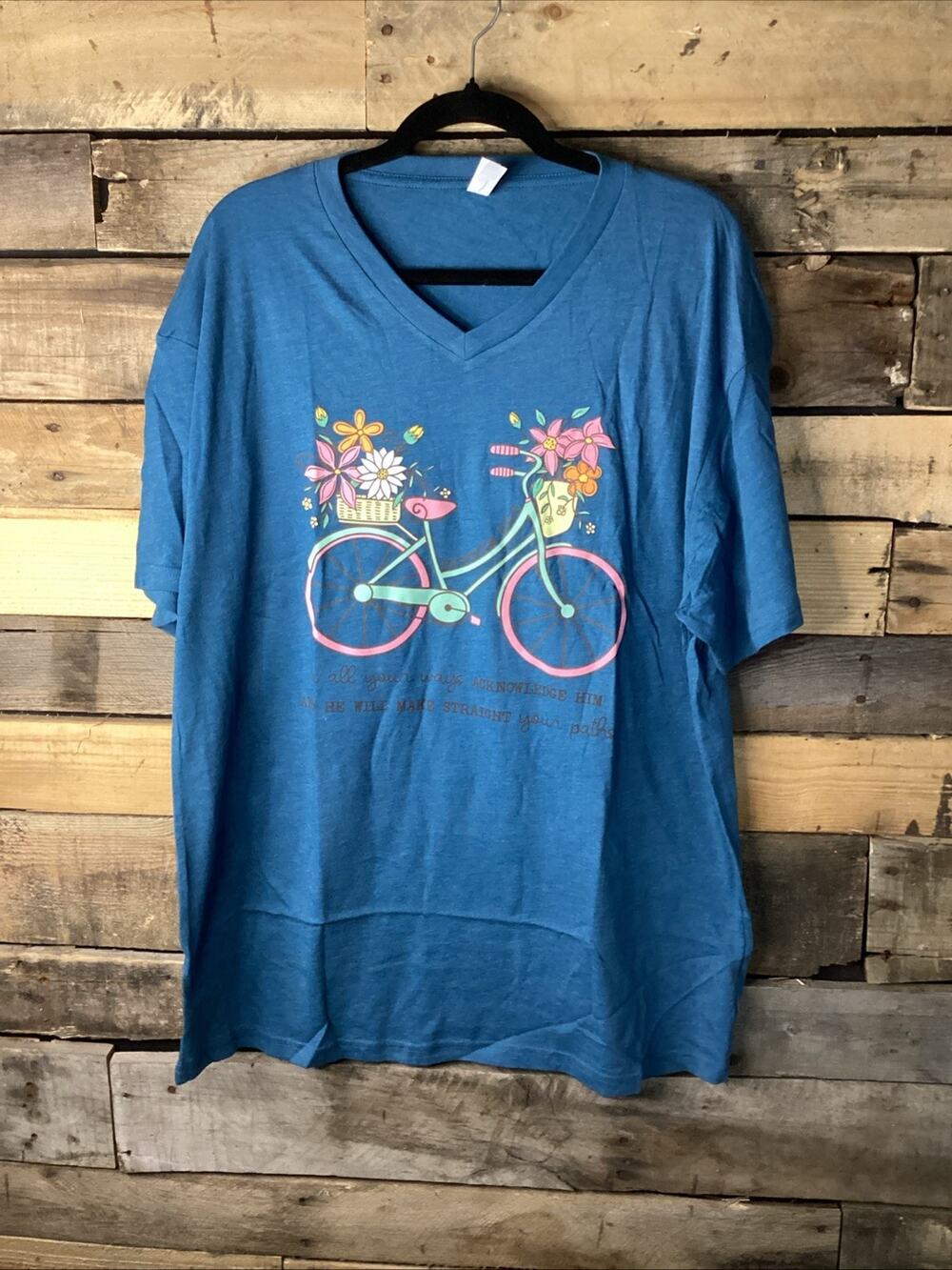 Love In Faith Walk By Faith V-Neck T-Shirt Tee, Teal, XL